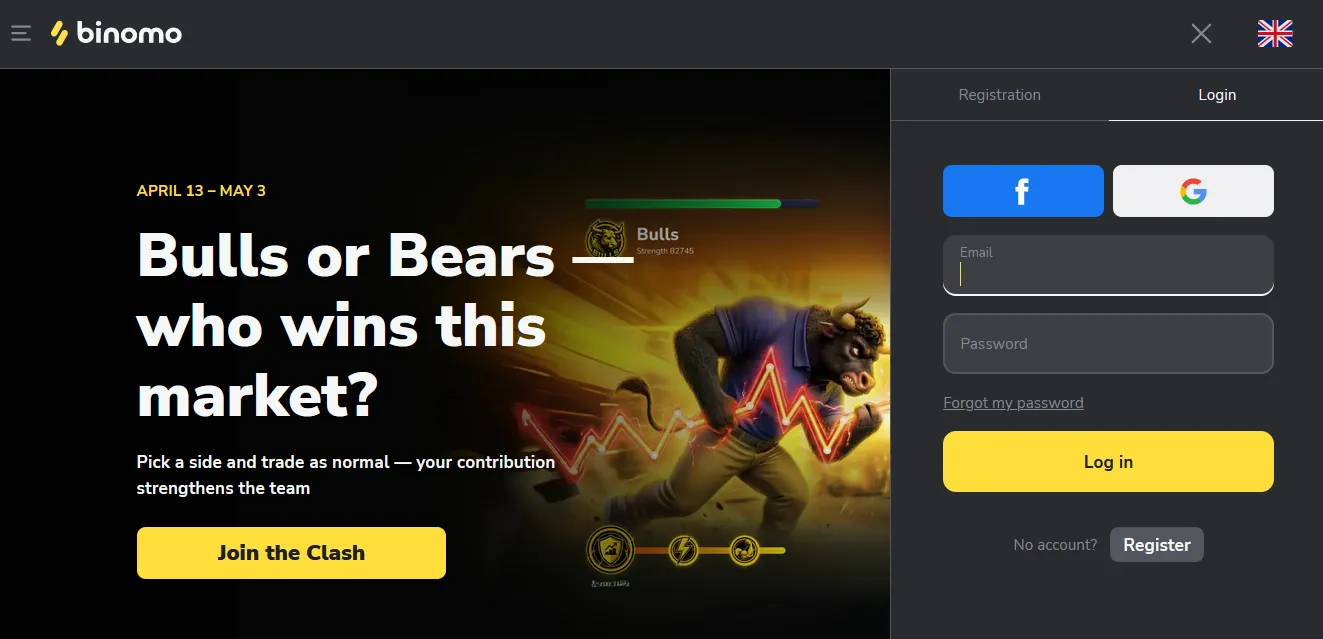 binomo login page